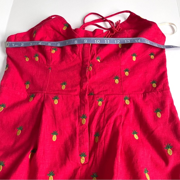 Farm Rio Embroidered Pineapples Red Jumpsuit size L linen blend halter top - Picture 14 of 16